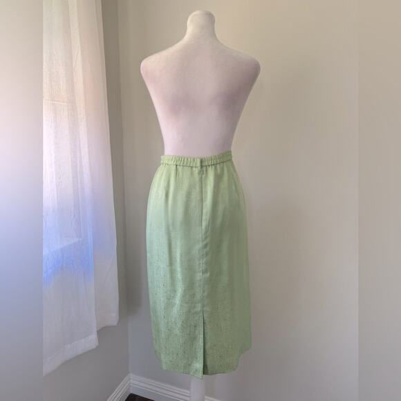 Vintage ‘90s Papell 100% Silk Green Beaded Short Sleeve Jacket + Midi Skirt Set - Picture 9 of 11